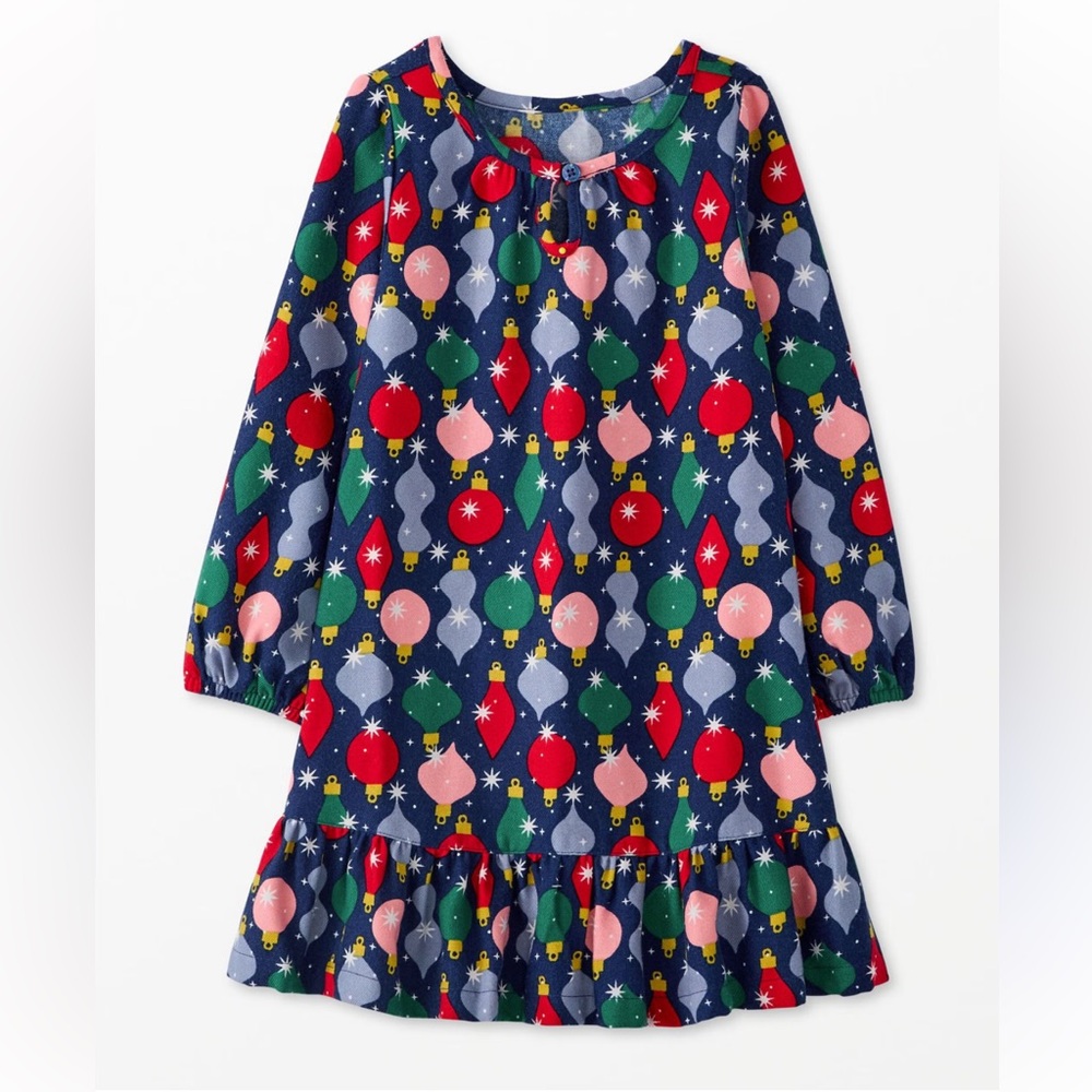Hanna Andersson Girls Shiny Ornaments Holiday Flannel Nightgown | 100 cm US 4